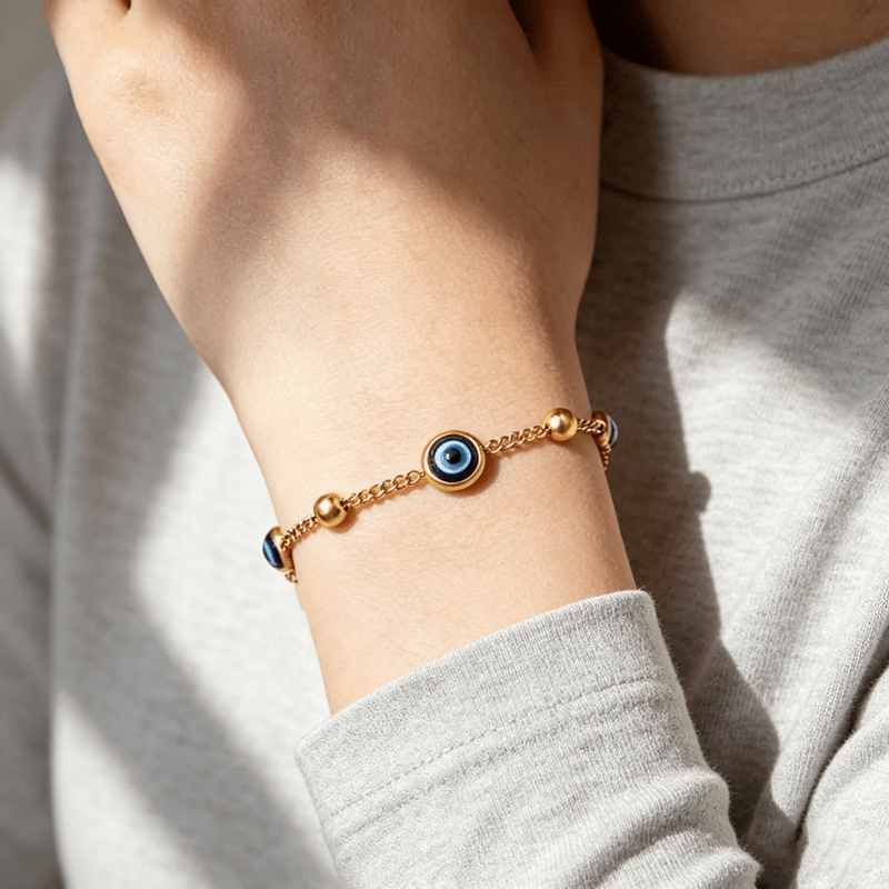 Women's 316L Stainless Steel Evil Eye Thin Adjustable Bracelet